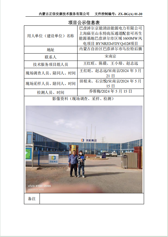 巴彦淖尔京能清洁能源电力有限公司 上海庙至山东特高压通道配套可再生 能源基地巴彦淖尔市区域1600MW风 电项目 BYNRJD-FDYQ-02#项目控评
